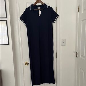 NWT SPANX Airessentials Polo Navy Maxi Dress with White Accents